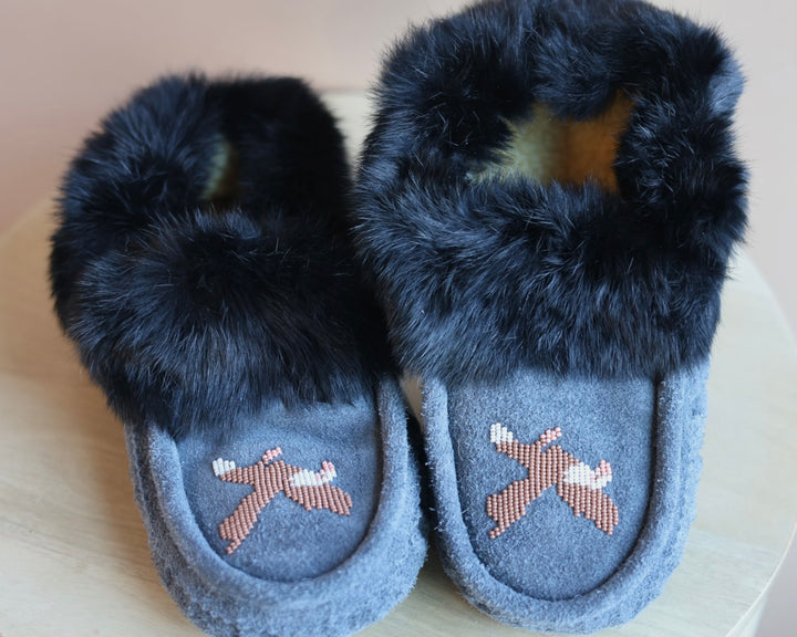 Ironstar Co. Charcoal Grey Moccasins With Eagle Detail