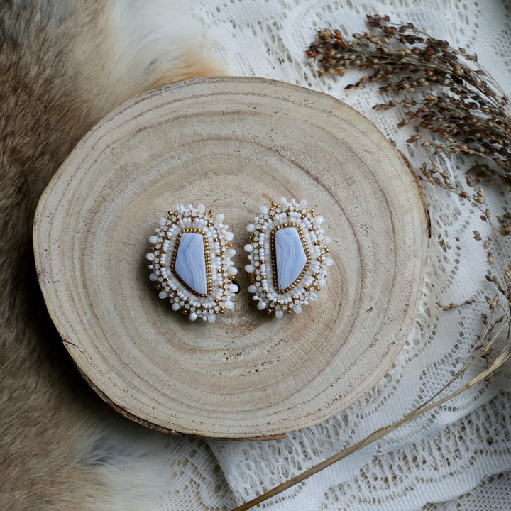Prairie Sage Beadwork Blue Lace Agate Beaded Earrings