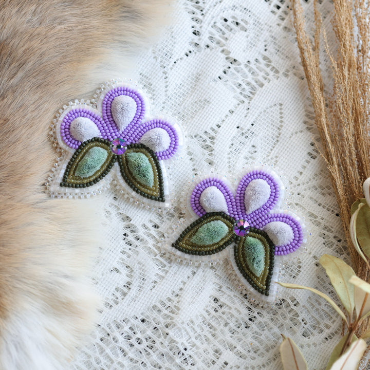 Prairie Sage Beadwork Tufted Purple Floral Earrings