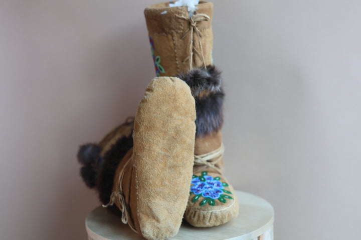 Emily J. Smoked Moose Hide 3 Petal Floral Detail Mukluks