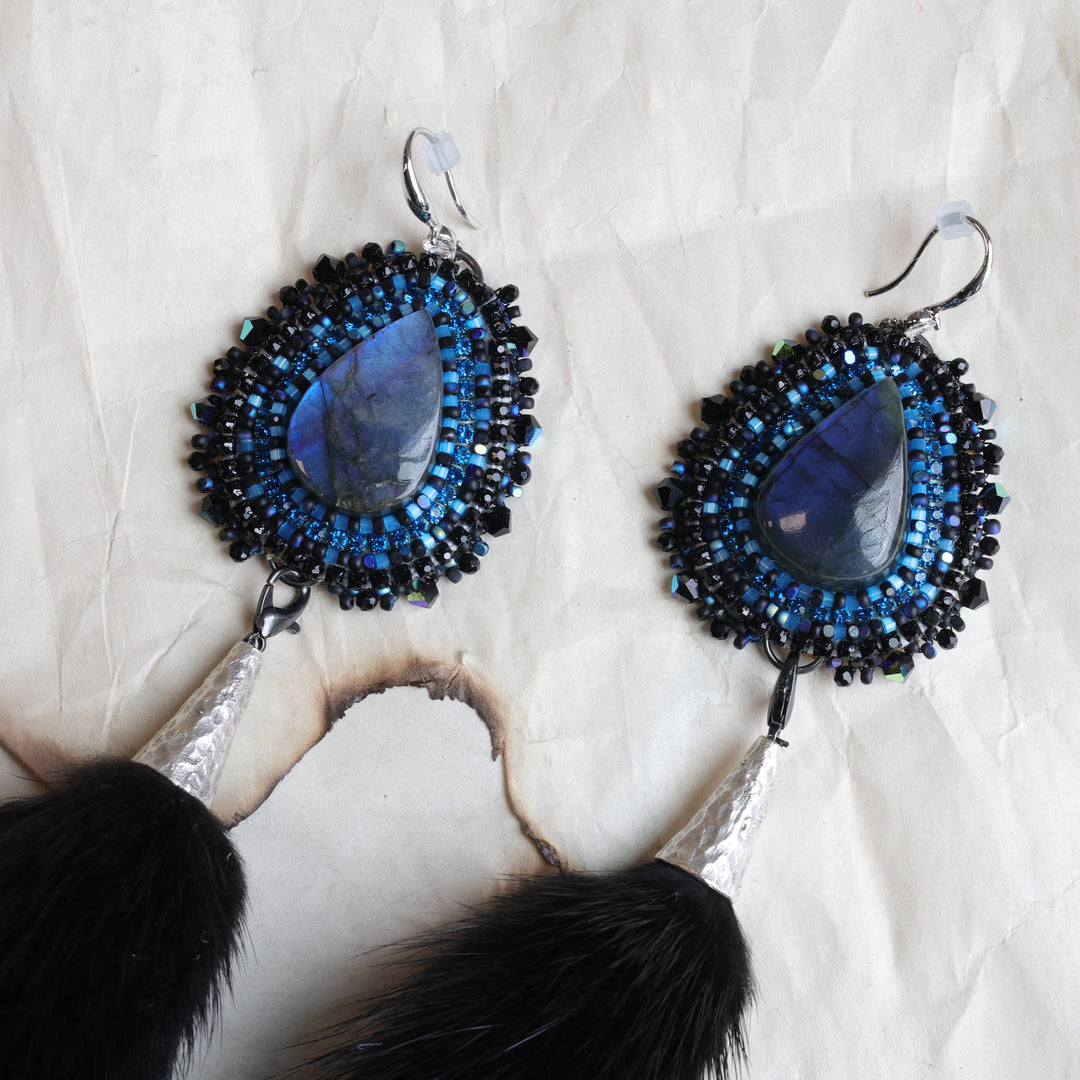TLee Beads Blue Labradorite & Mink Beaded Convertible Earrings