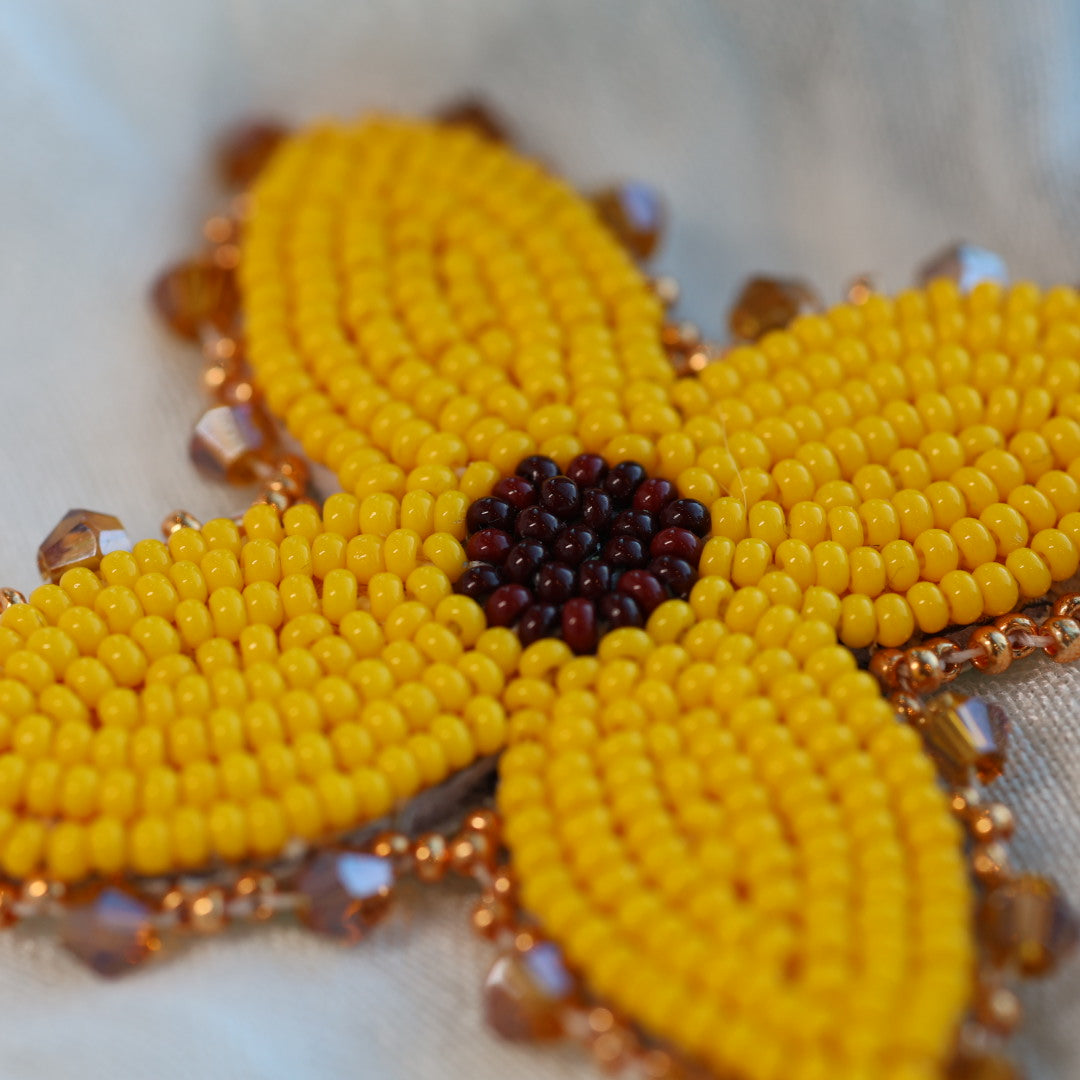Prairie Beads Yellow Floral Beaded Pin