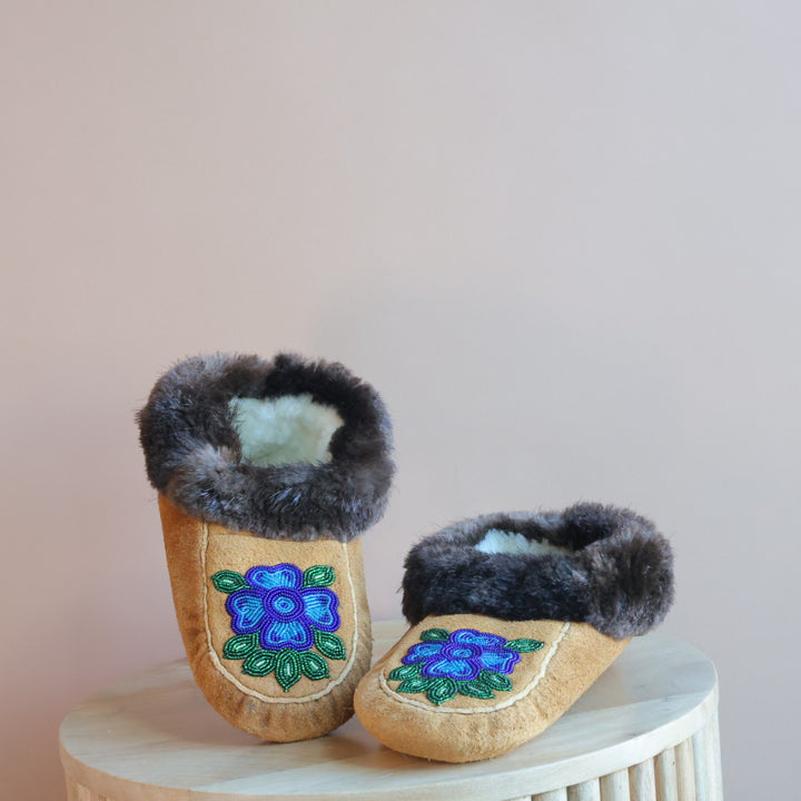 Emily J. Blue Floral Moose Hide Moccasins