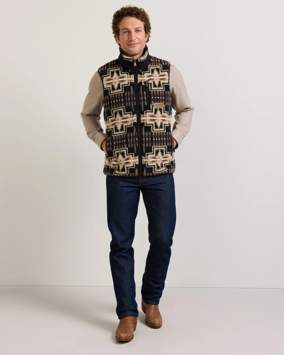 Pendleton Tahuya Range Black/Tan Harding Fleece Vest