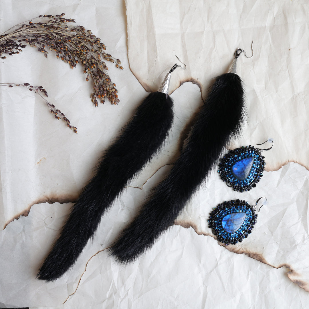 TLee Beads Blue Labradorite & Mink Beaded Convertible Earrings