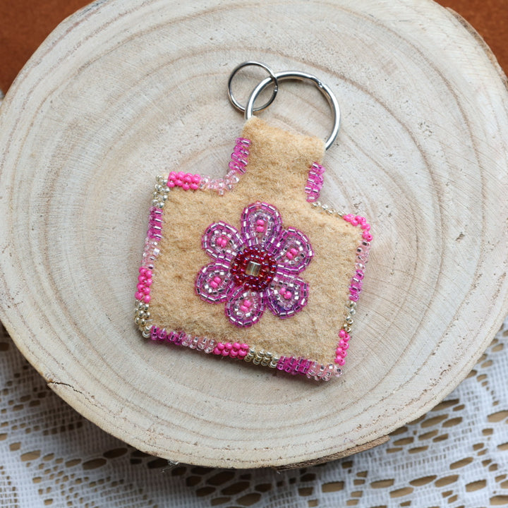 Jeannie A Smoked Moose Hide Beaded Keychain