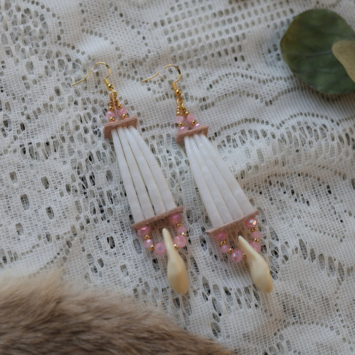 Prairie Sage Beadwork Rose Quartz & Imitation Elk Ivory Set