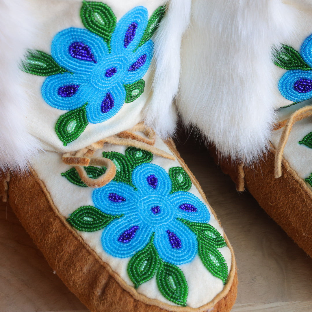 Emily J. Canvas & Fur Bright Blue Floral Mukluks