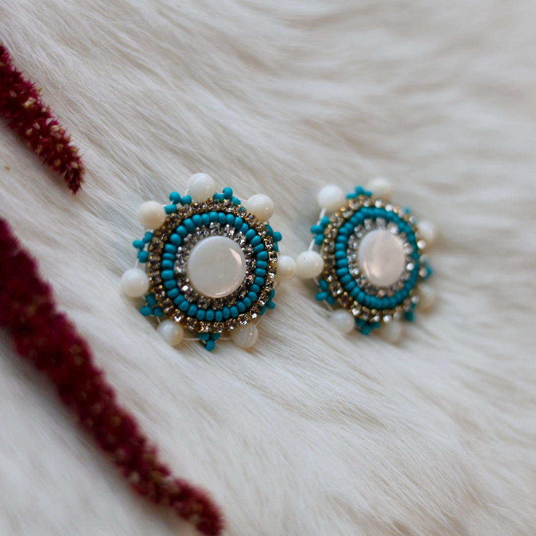 Mercedes G. Round Mother of Pearl Beaded Stud Earrings