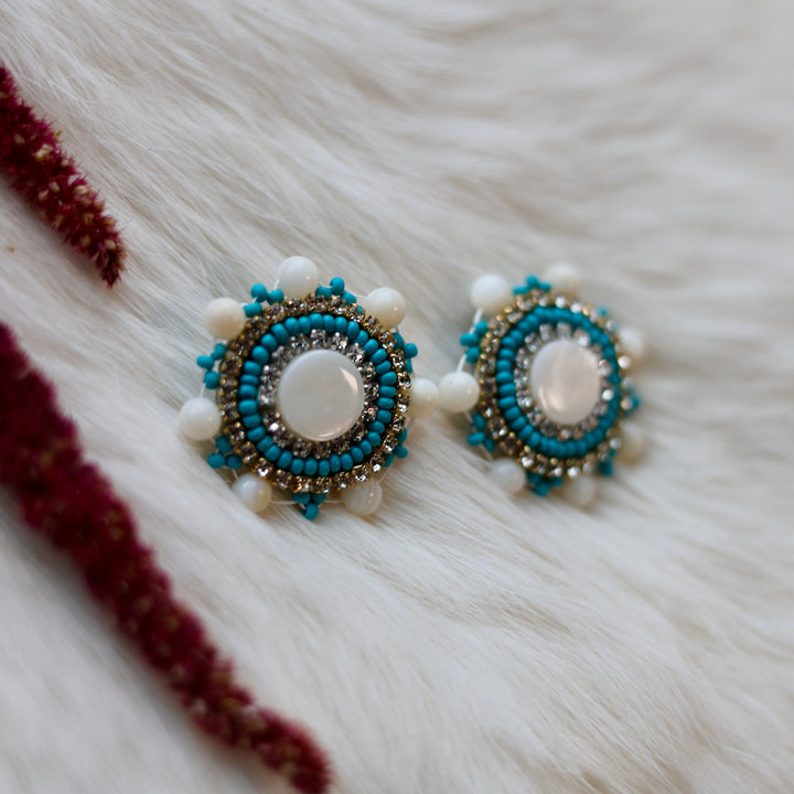 Mercedes G. Round Mother of Pearl Beaded Stud Earrings