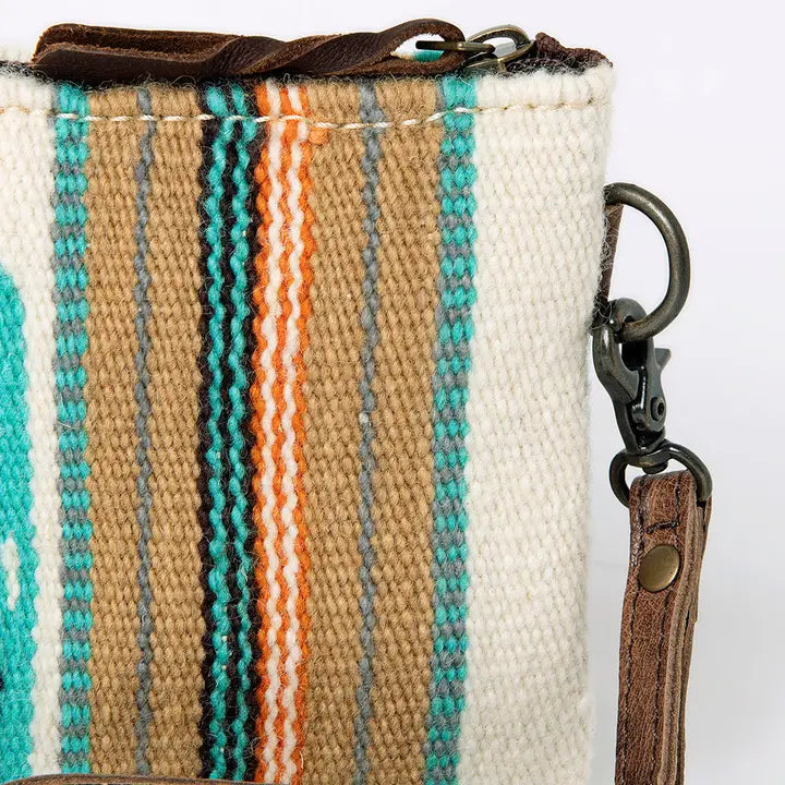 LS Western Teal &amp; White Saddle Blanket Wristlet