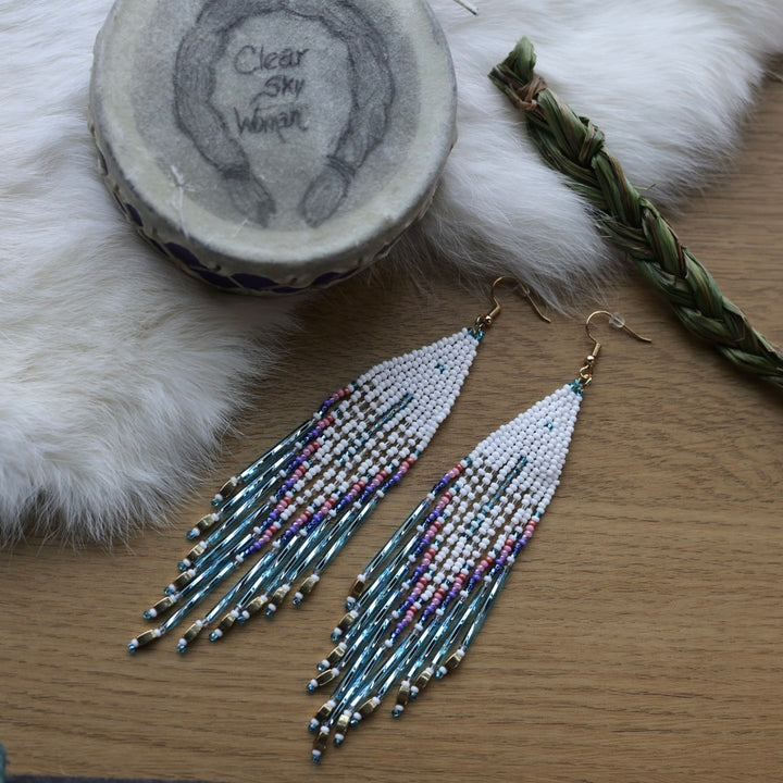 Clear Sky Woman Bugle Fringe Earrings