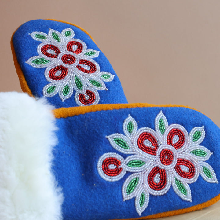 Emily J. Blue Felt & Sheep Shearling Moose Hide Mittens