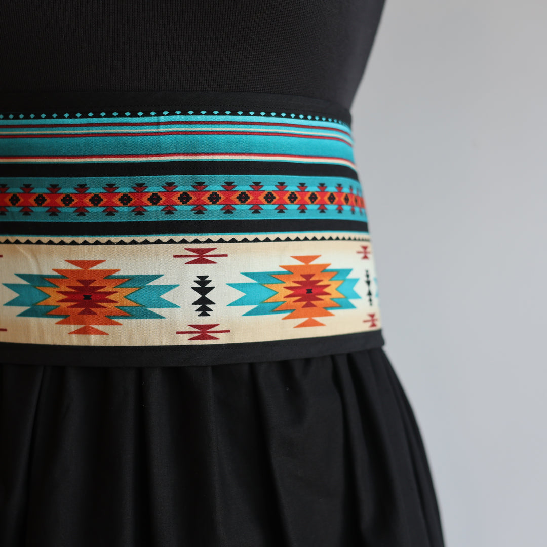Phoenyx Designs Turquoise &amp; Orange Geometric Ribbon Skirt &amp; Belt
