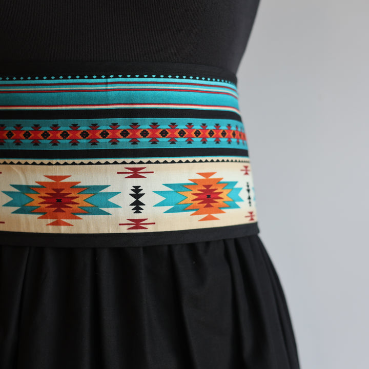 Phoenyx Designs Turquoise &amp; Orange Geometric Ribbon Skirt &amp; Belt
