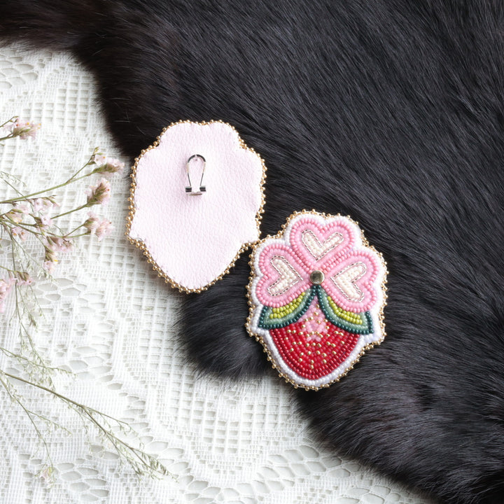 Flower and Crow Beaded Strawberry Earrings