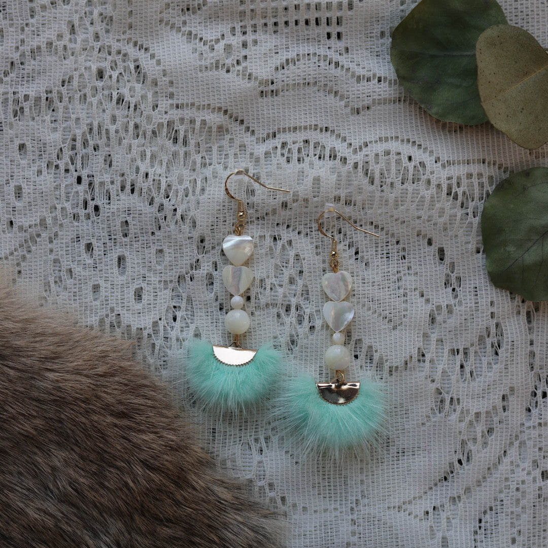 Prairie Sage Beadwork Mother of Pearl & Mink Drop Earrings