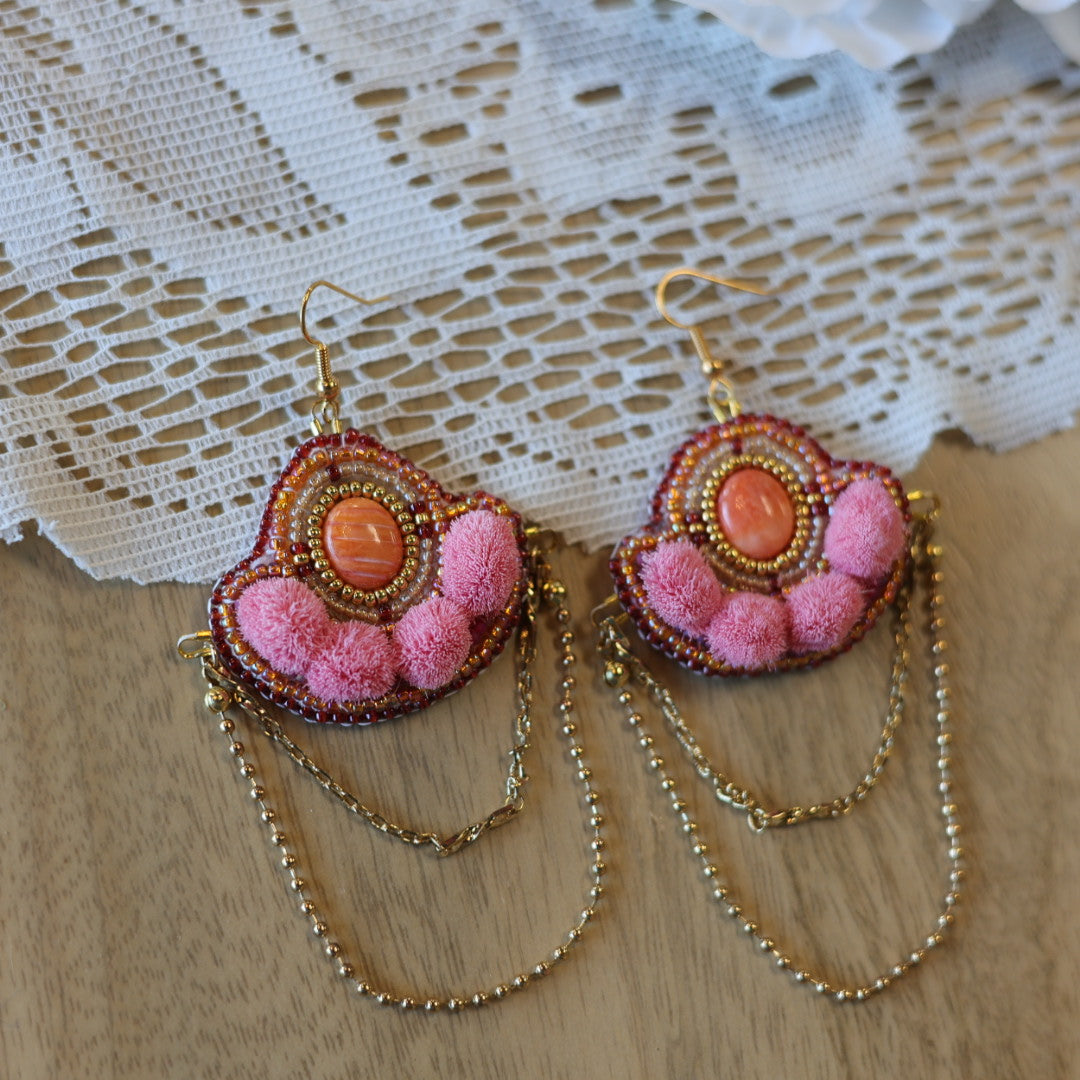 Emmiline Beadz Coral Oyster Caribou Tufted Beaded Earrings