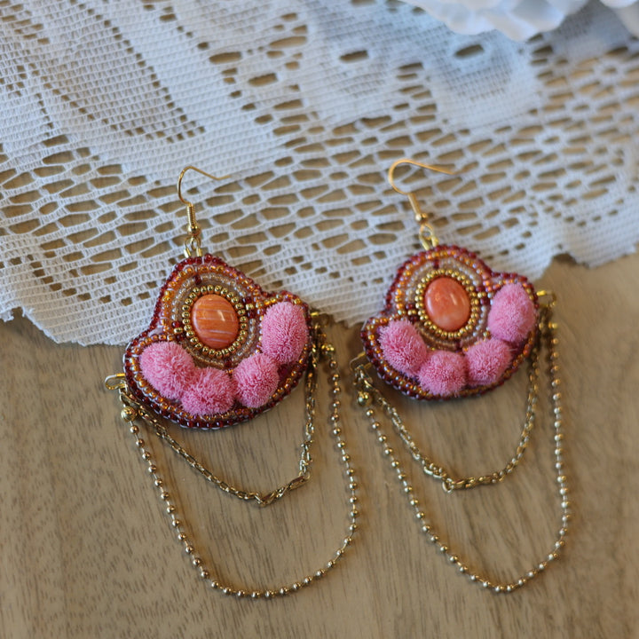 Emmiline Beadz Coral Oyster Caribou Tufted Beaded Earrings
