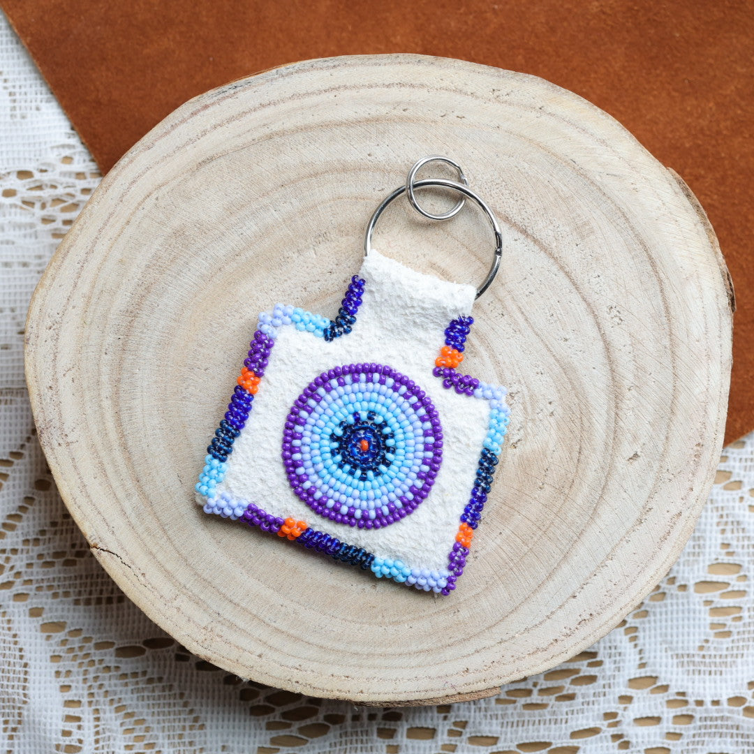 Jeannie A Smoked Caribou Hide Beaded Keychain