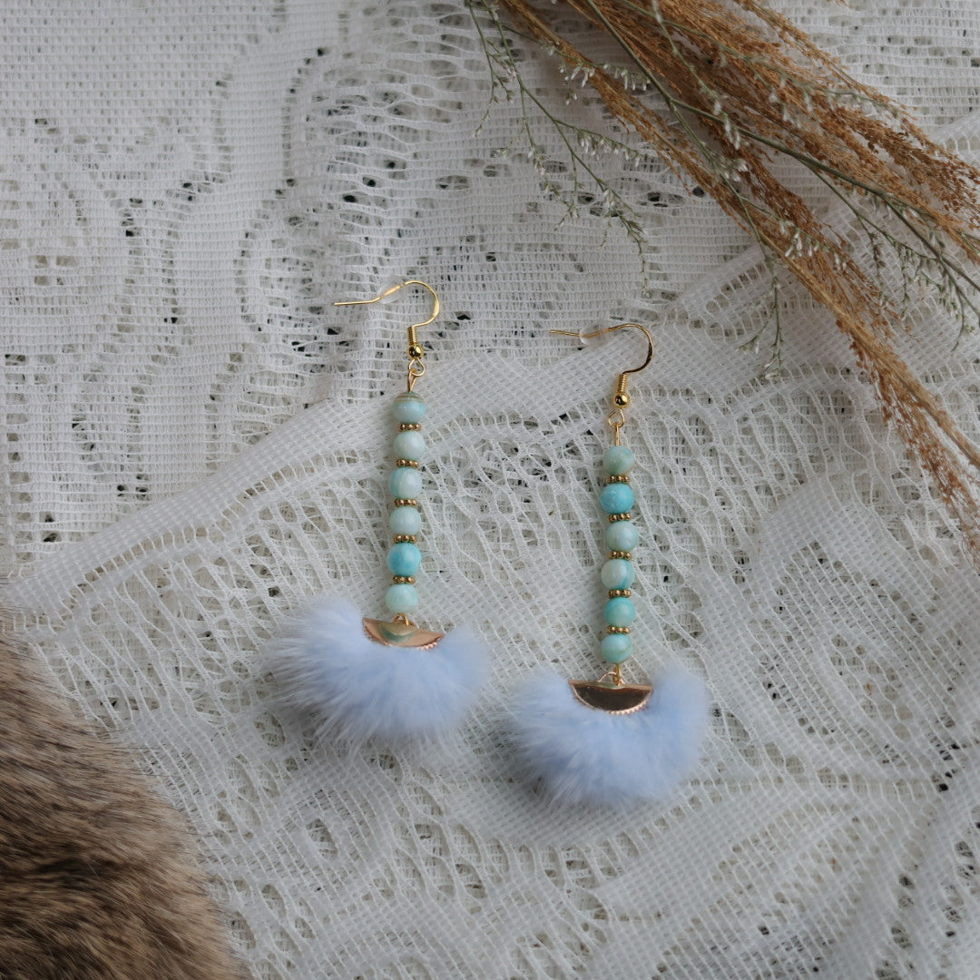 Prairie Sage Beadwork Dyed Mother of Pearl & Mink Drop Earrings