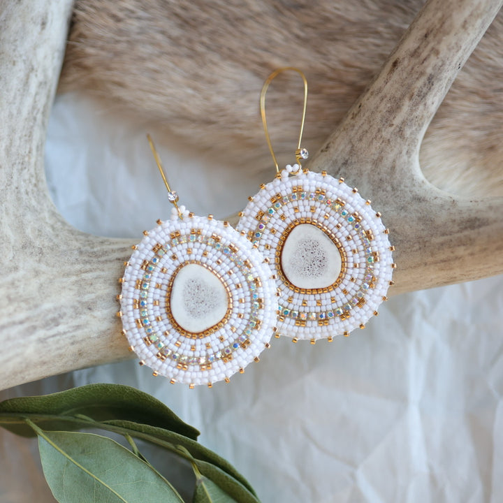 Keegan W. Gold Beaded Elk Antler Earrings