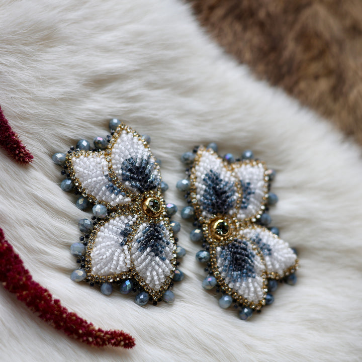 Mercedes G. Smoky Grey Raised Half Floral Earrings