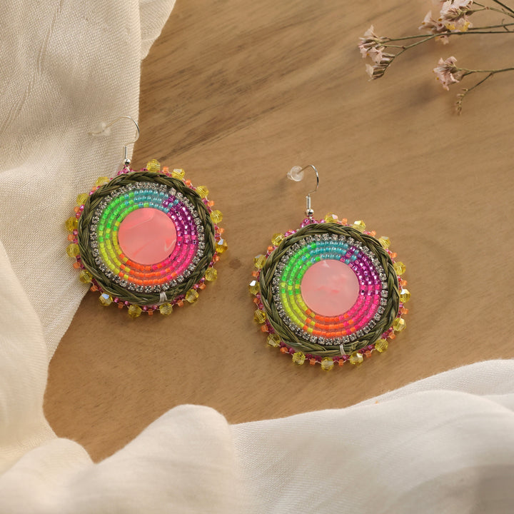 Nikki P. Braided Sweetgrass Neon Earrings