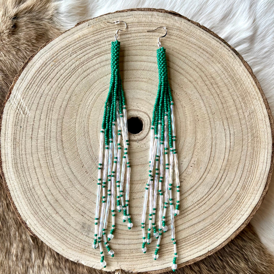 Lillian S. Extra Long Cylindrical Beaded Fringe Earrings