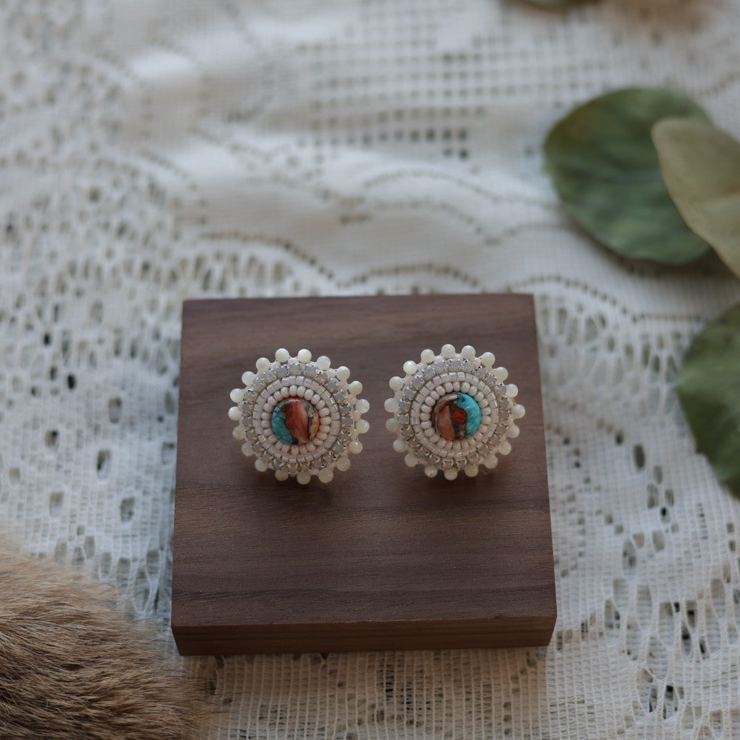 Prairie Sage Beadwork Spiny Oyster Turquoise Mini Beaded Studs