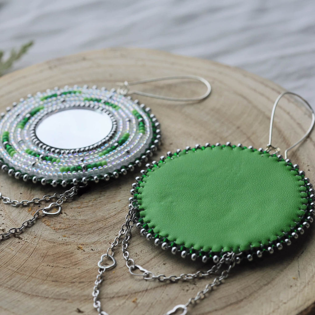 March Beadmaster Waabishki Miigwan Creations Mirrored Beaded Earrings
