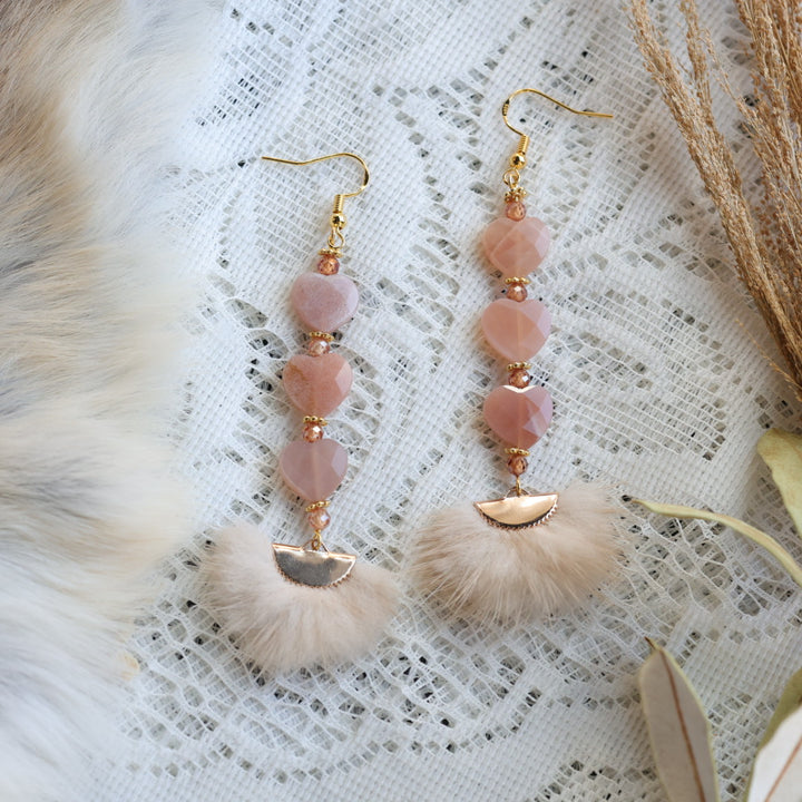 Prairie Sage Beadwork Sunstone &amp; Mink Drop Earrings
