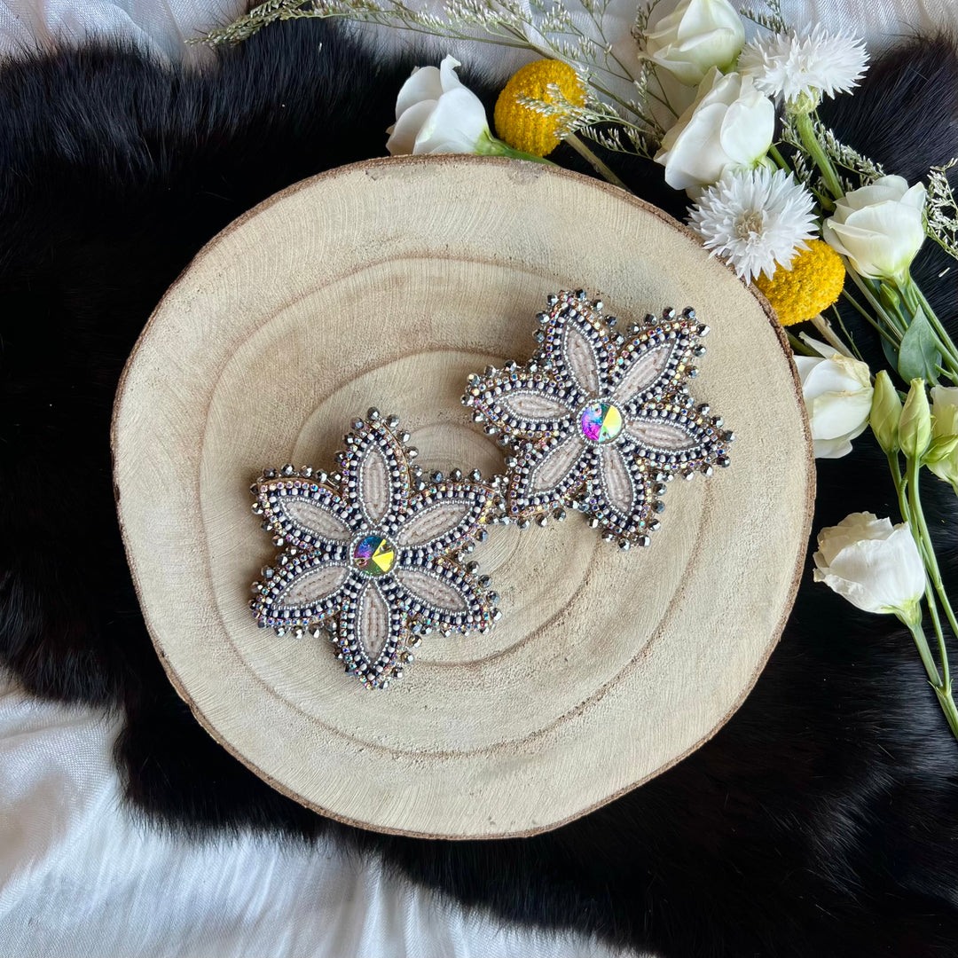 Ironstar Co. 6 Petal Floral Beaded Earrings