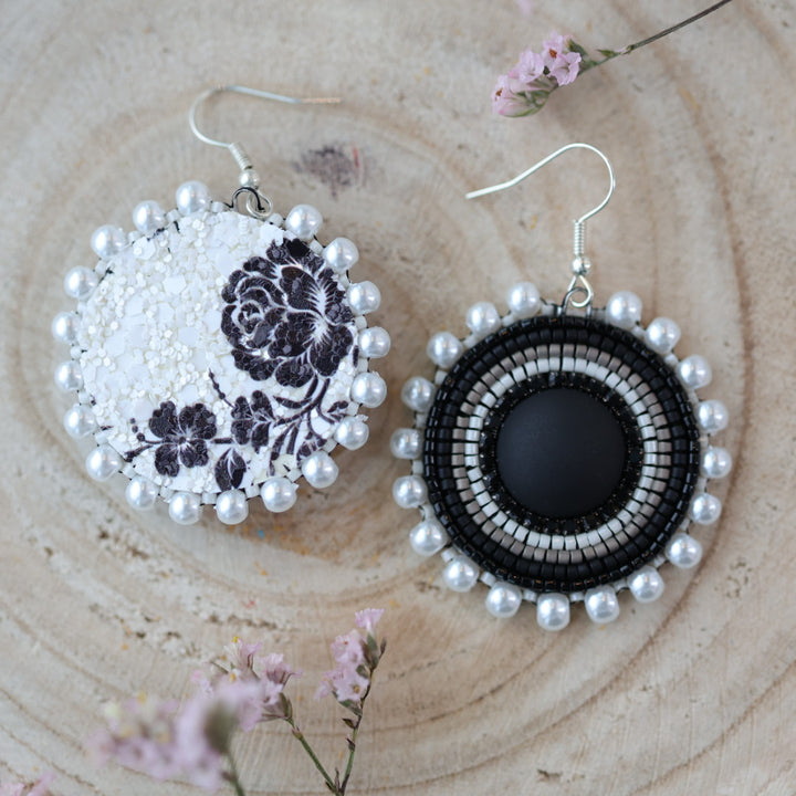 Sweetgrass Woman Creations Greyscale Beaded Earrings