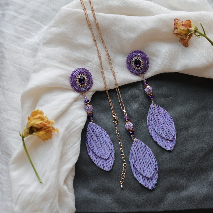 Beth Rose Designs Purple Leather Feather Earring & Necklace Set