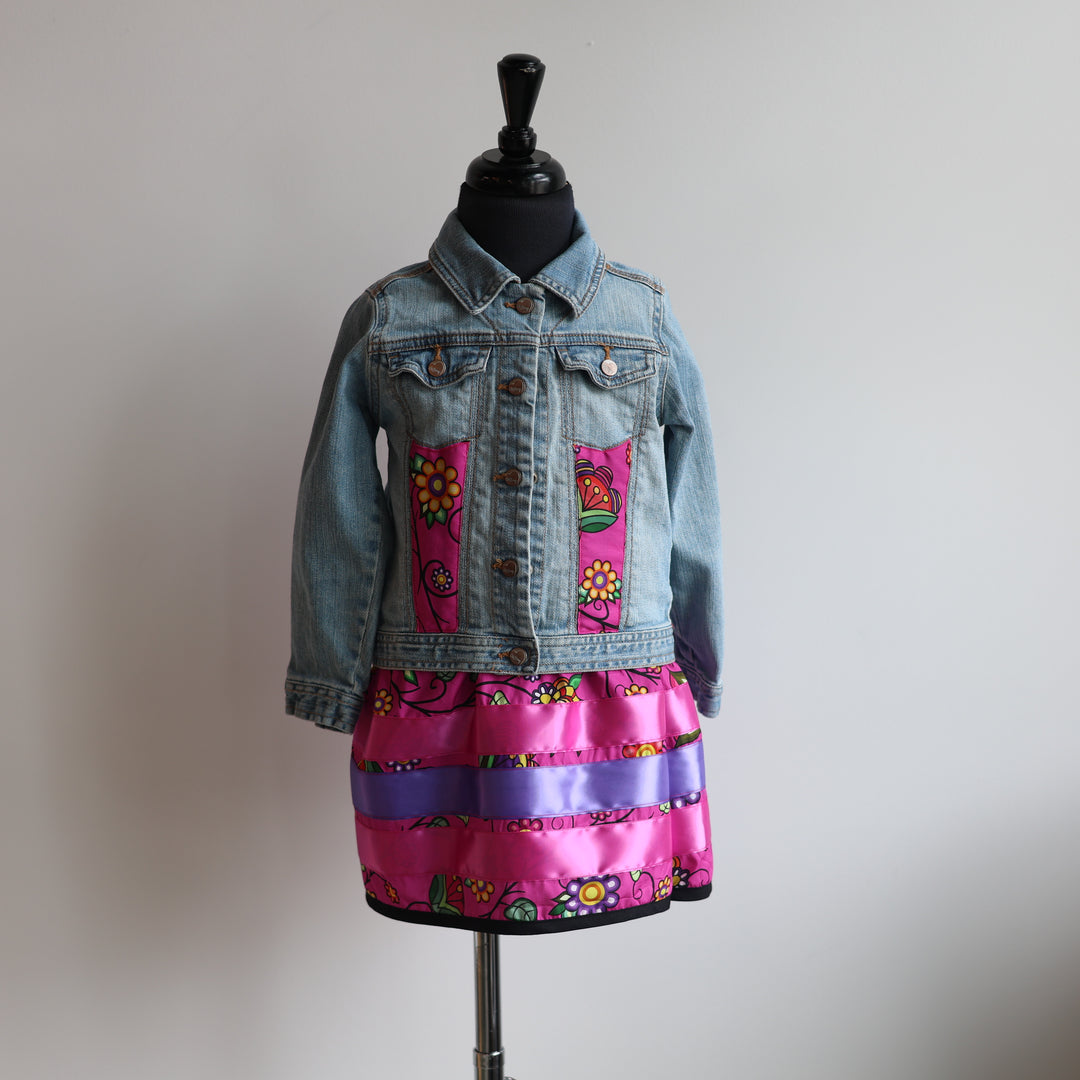 Phoenyx Designs Girls Pink Floral Denim Ribbon Set