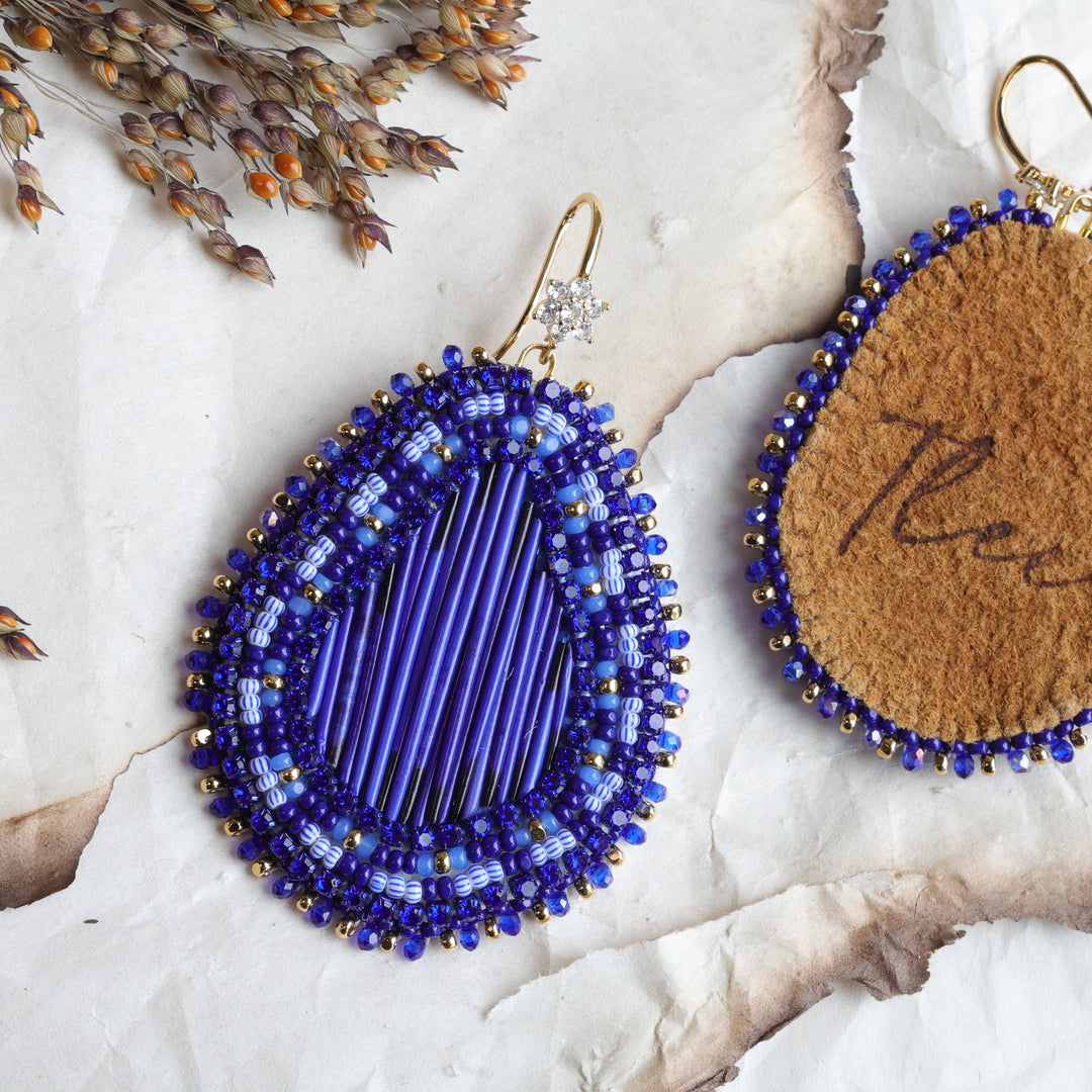 TLee Beads Royal Blue Porcupine Quill Beaded Earring