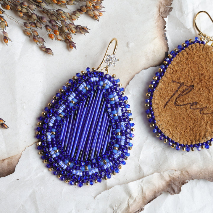 TLee Beads Royal Blue Porcupine Quill Beaded Earring