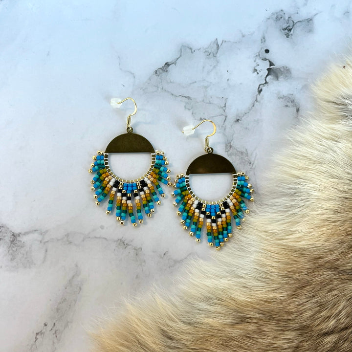 Rebelina Brass Half Moon Fringe Earrings