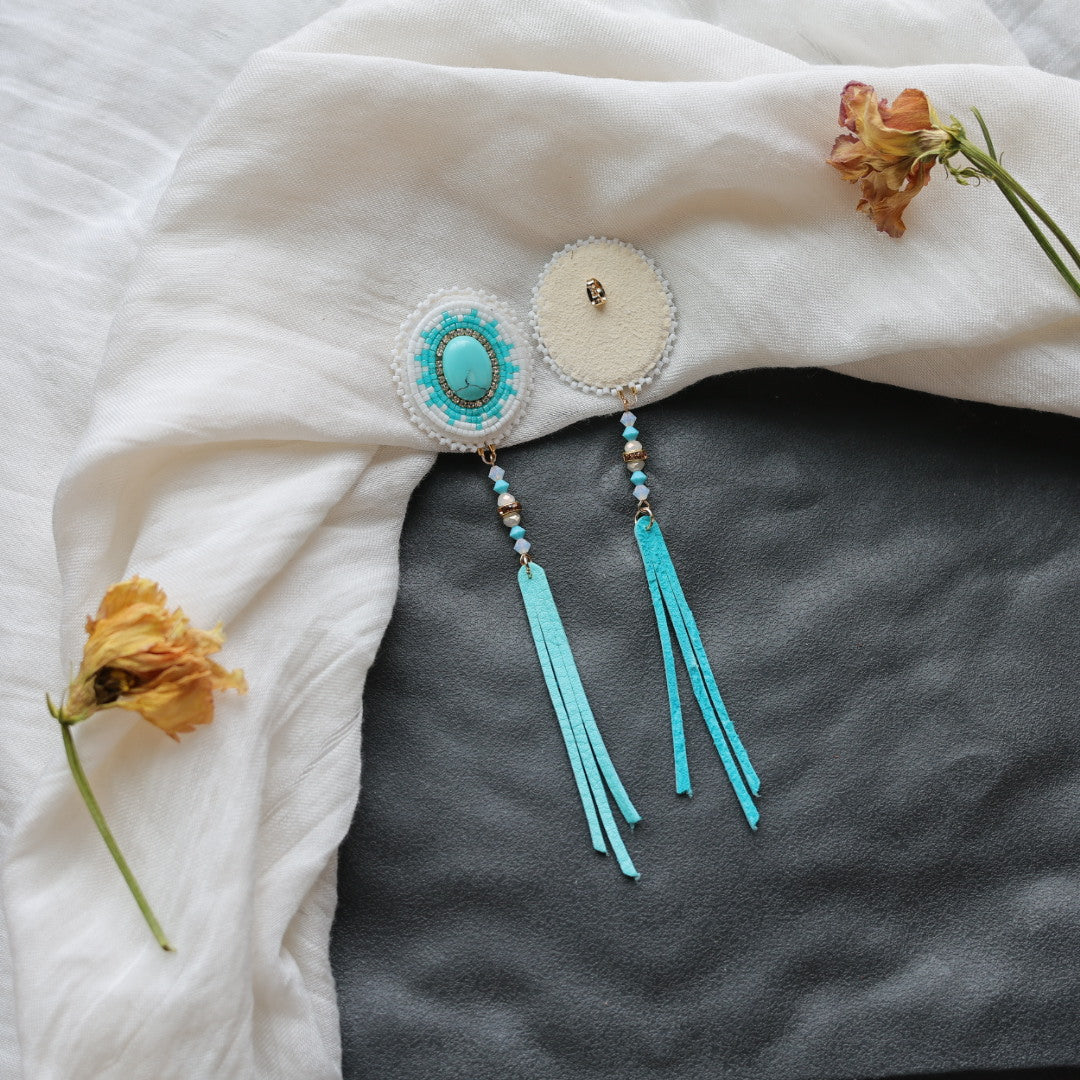 Beth Rose Designs Turquoise Beaded Fringe Earrings