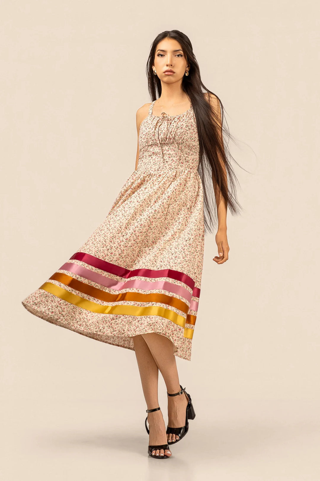 B. YELLOWTAIL Corset Midi Ribbon Dress- Pink