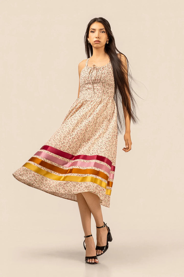 B. YELLOWTAIL Corset Midi Ribbon Dress- Pink