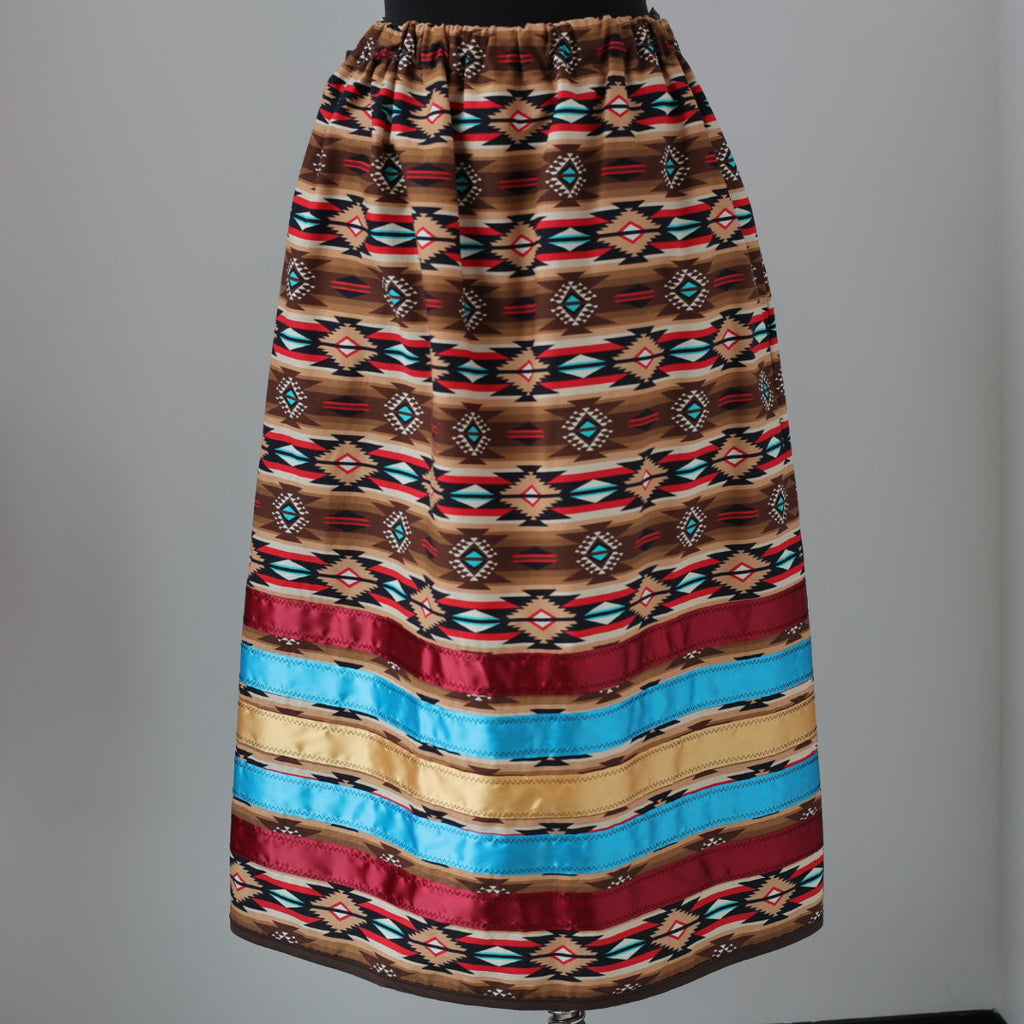 Vi's CREE-ations Brown Geometric Ribbon Skirt – Wanuskewin Collective