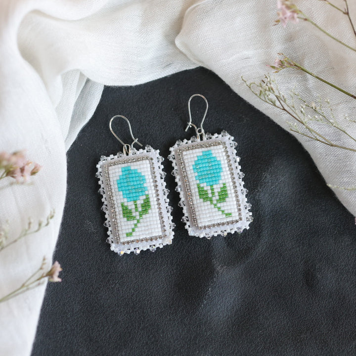 Beth Rose Designs Turquoise Loomed Flower Earrings