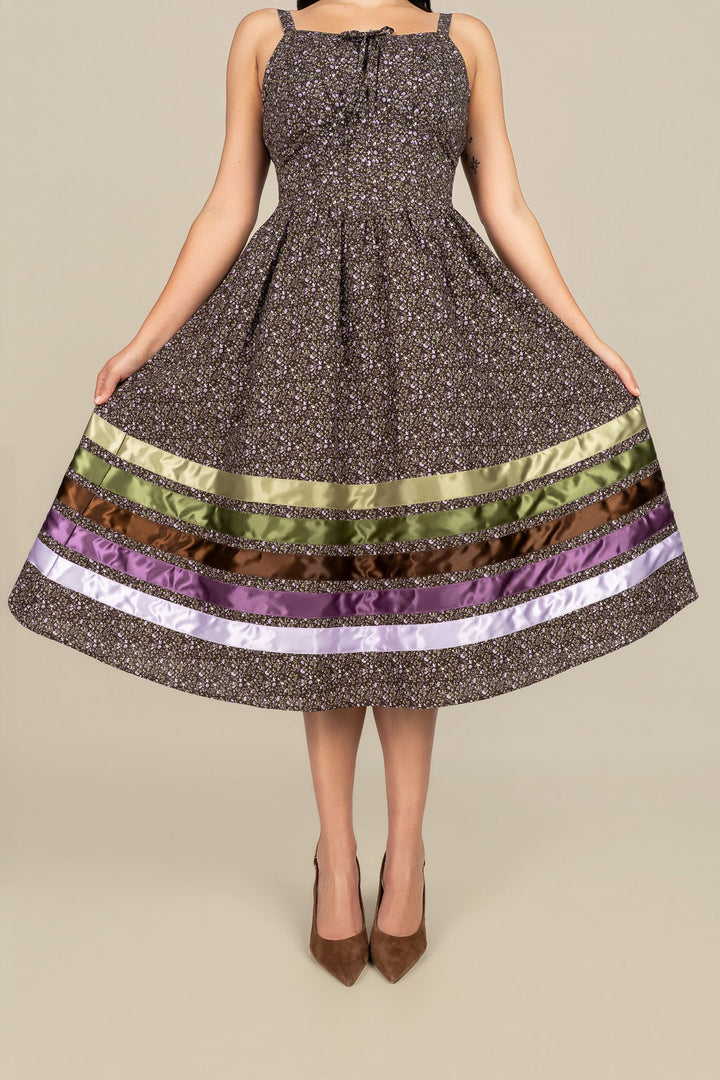 B. YELLOWTAIL Corset Midi Ribbon Dress- Brown