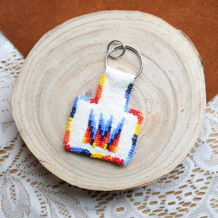 Jeannie A Smoked Caribou Hide Beaded Keychain