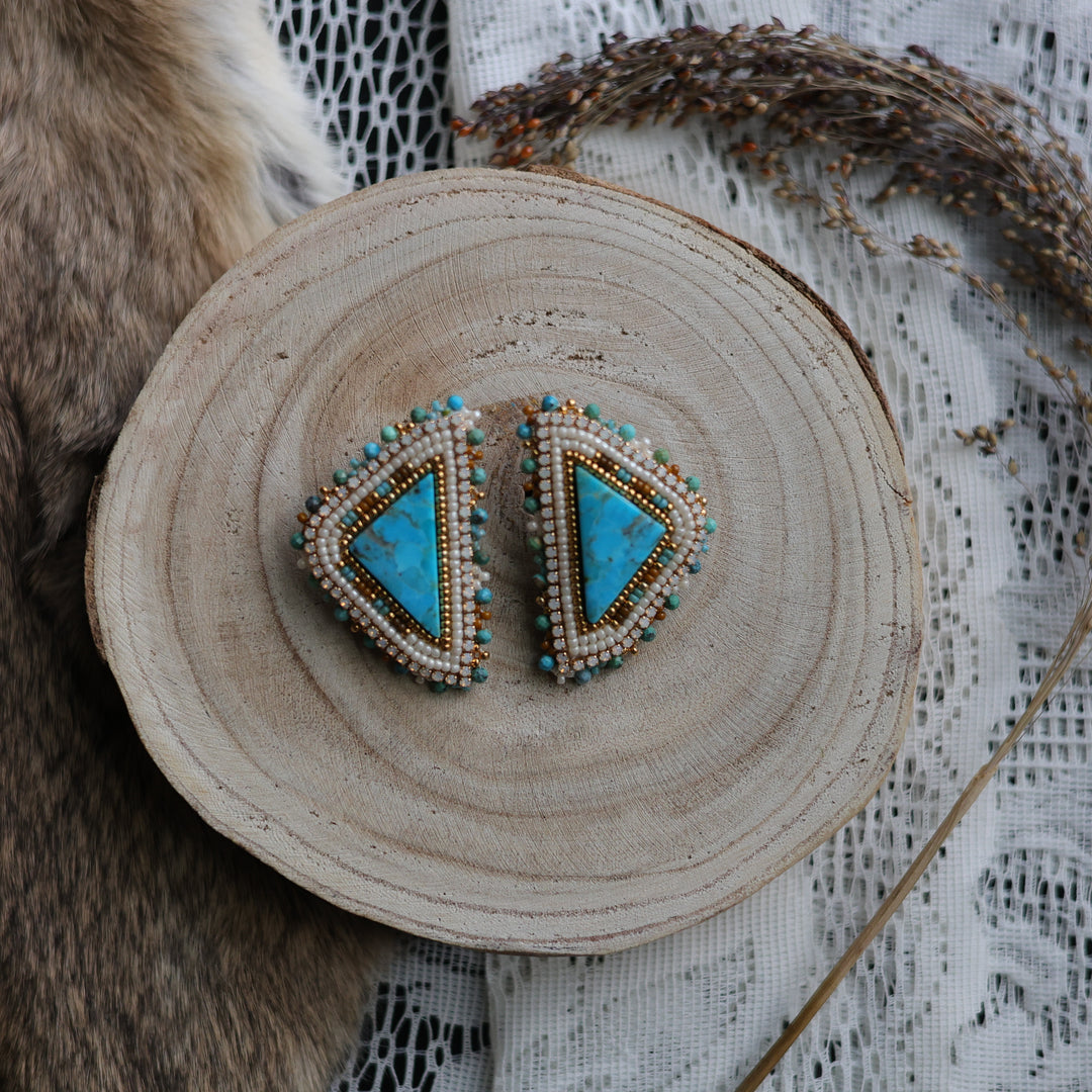 Prairie Sage Beadwork Turquoise Triangle Beaded Earrings