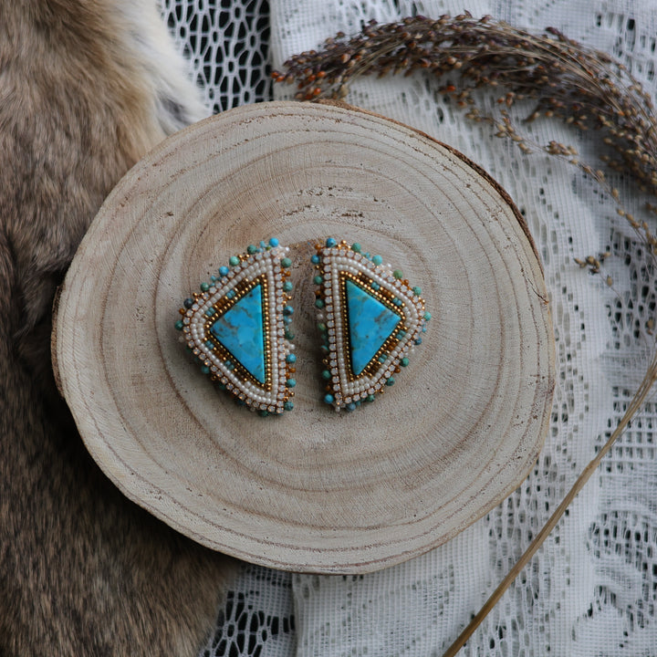 Prairie Sage Beadwork Turquoise Triangle Beaded Earrings