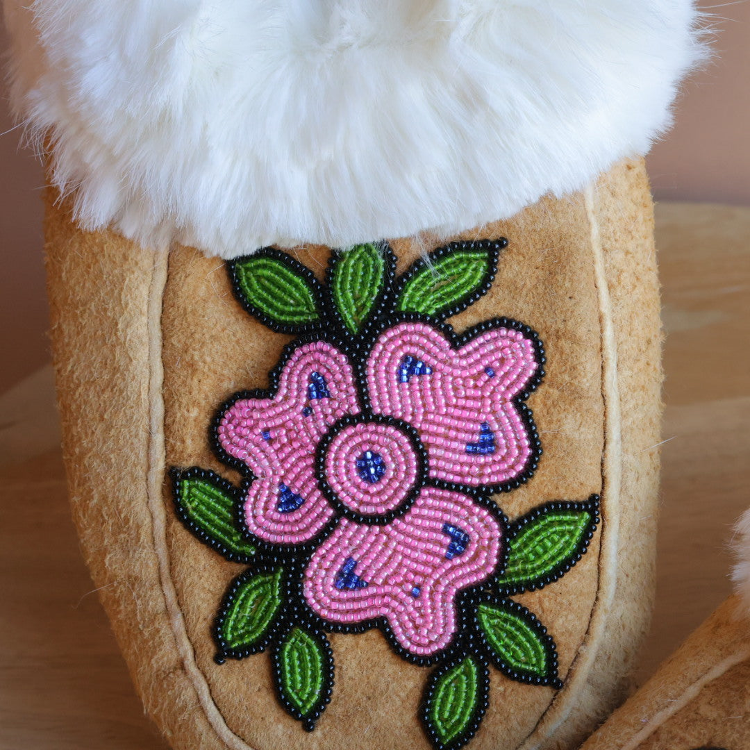 Emily J. Pink 3-Petal Floral Moose Hide Moccasins