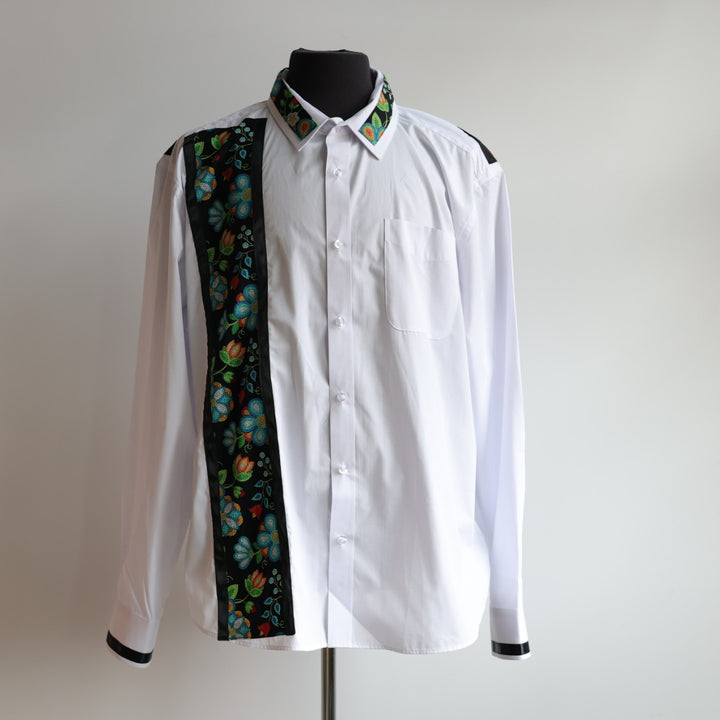 Margaret R. White &amp; Black Beaded Floral Ribbon Shirt